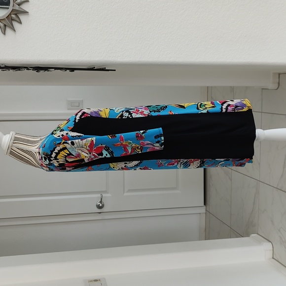 Nicole Miller Butterfly Print Color Block Stretch Jersey Sheath Dress S Colorful - Picture 5 of 12